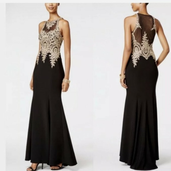 Xscape Dresses & Skirts - Xscape Women's Black Embroidered Soutache Illusion Gown Dress Size 2